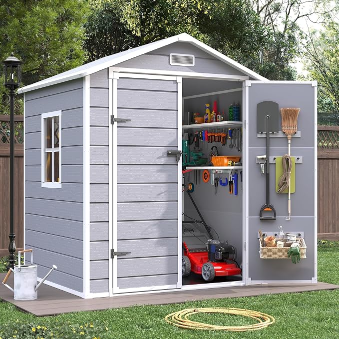 Outdoor Storage Sheds with Floor, 6x4.5 FT Resin Garden Shed with Lockable Door by VonzoyHome