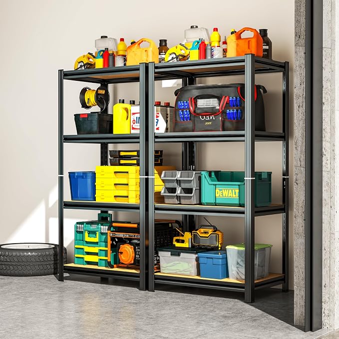 Garage Shelving, 4-Tier Adjustable Storage Shelves, Metal & Wood Pantry Shelf - Image 2