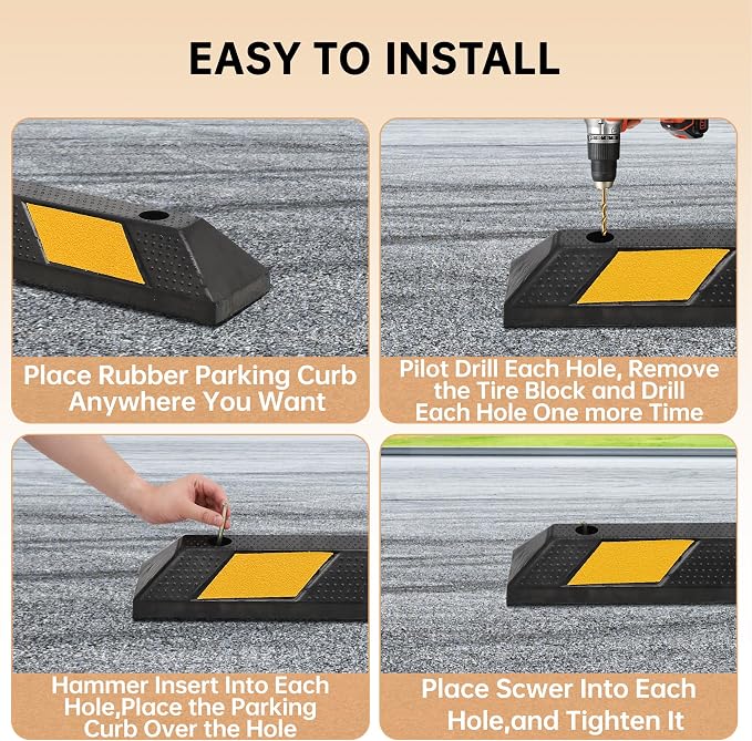 2-Pack 72" Rubber Parking Curb, Heavy Duty Long Garage Floor Wheel Stopper - Image 5