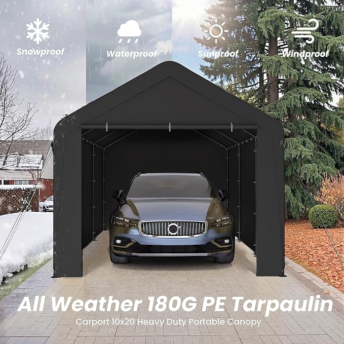 Carport 10x20 Heavy Duty Portable Garage w/Removable Sidewalls & Roll-Up Door - Image 3