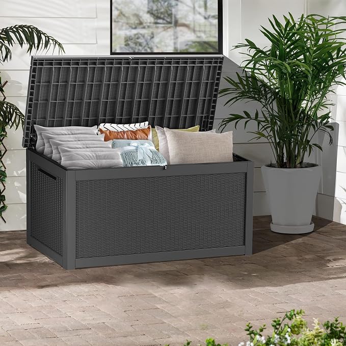 320 Gallon Lockable Resin Deck Box, Waterproof & UV-Resistant Outdoor Storage - Image 4