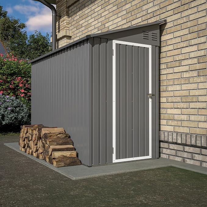Shed Lean to Storage Shed, Outdoor 4' x 8' Metal Wall Side Storage Sheds & - Image 9