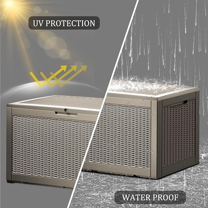100 Gallon Lockable Resin Deck Box, Waterproof & UV-Resistant Outdoor Storage - Image 3