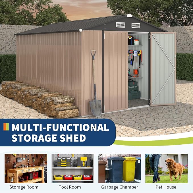 8x12 FT Metal Storage Sheds Outdoor, Metal Yard Sheds Garden Shed Kit, Metals - Image 3
