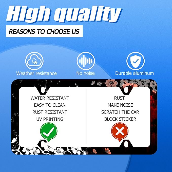 Black White Cherry Blossoms License Plate Frame Floral Flowers License Plate - Image 4