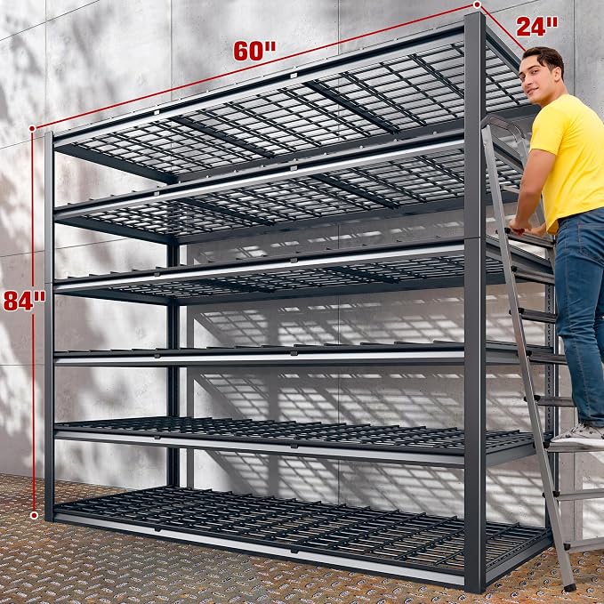 REIBII 60" W Garage Shelving, 2900LBS Storage Shelves, 6 Tier Heavy Duty - Image 2