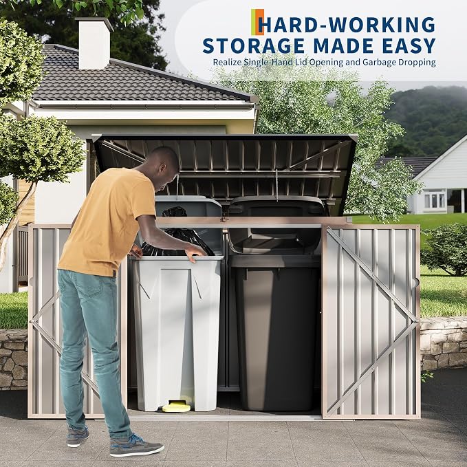 3x6 FT Garbage Bin Shed Stores, Outdoor Trash Can Storage 2 Binsgarbage Bin - Image 7