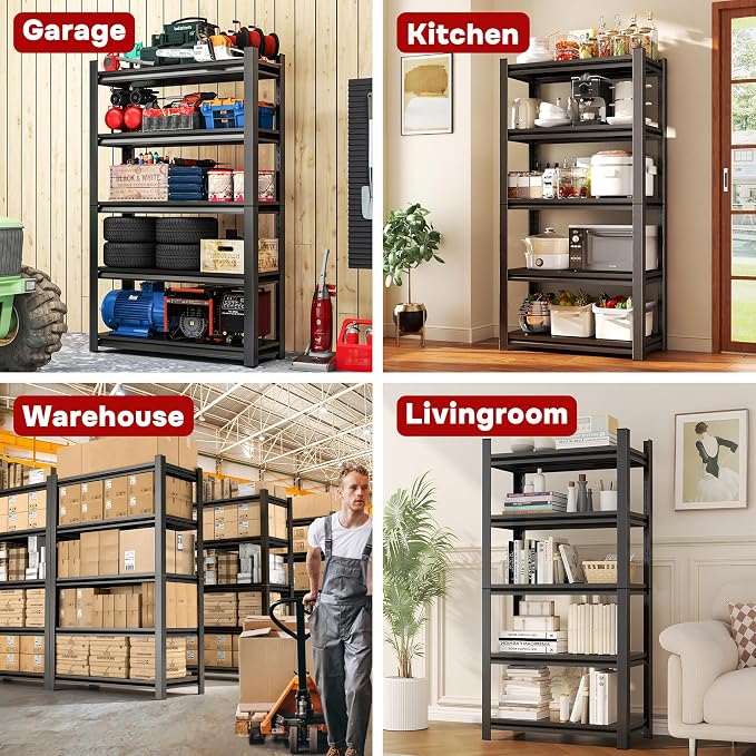 40" Wx72 H, Heavy Duty 5-Tier Steel Garage Shelving Unit | 3500LB Capacity| - Image 9