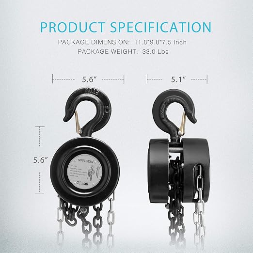 SPECSTAR Hand Chain Hoist 2 Ton 4400 Lbs Capacity 10 Feet - Image 7