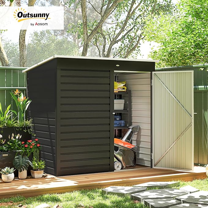 Outsunny 6' x 4' Outdoor Storage Shed, Metal Garden Tool Shed - Image 2