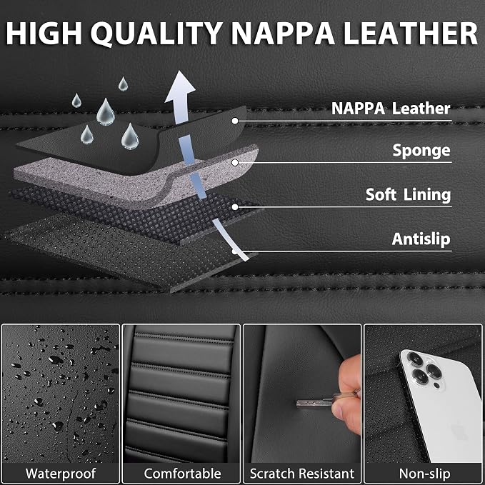 CAR PASS Nappa Leather Car Seat Covers Front Seats, Luxury Seat Protector - Image 6