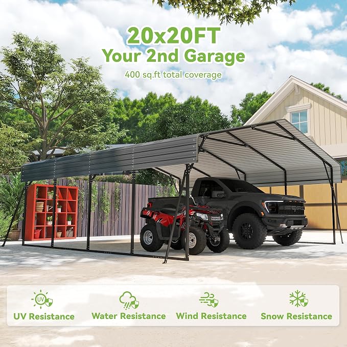 Real Relax 20x20ft Heavy Duty Metal Carport - Image 3