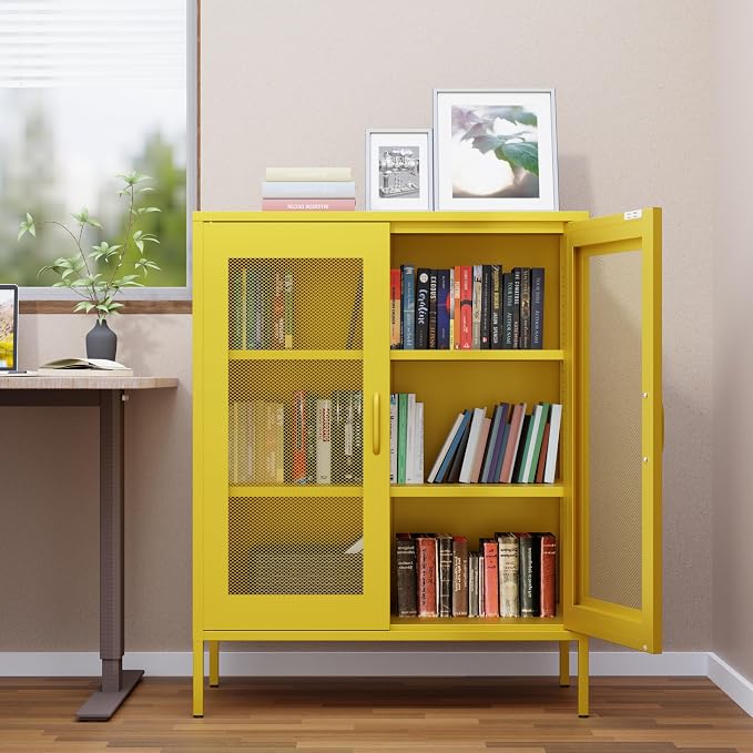 Metal Storage Cabinet with Mesh Doors, Steel Display Cabinet with Adjustable - Image 9