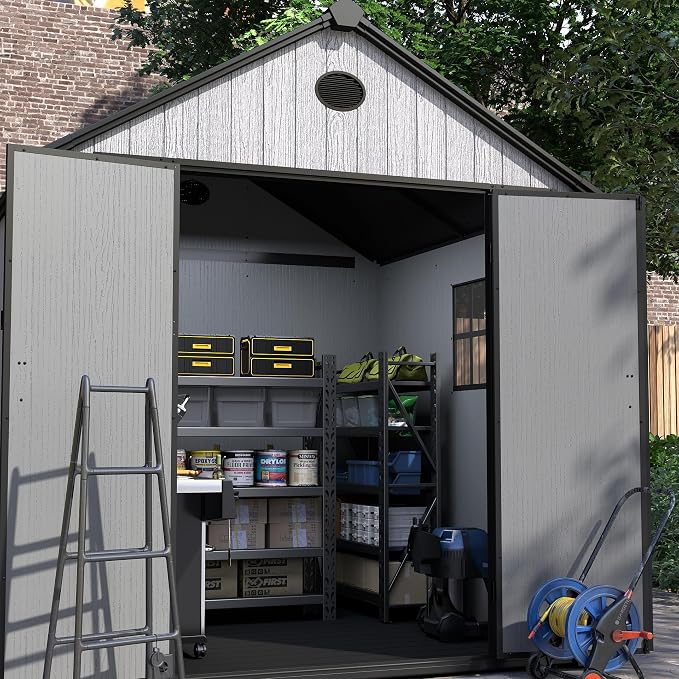 7.3x7.3 FT Resin Outdoor Storage Shed Large, 376 Cuft Garden Tool Sheds & - Image 7