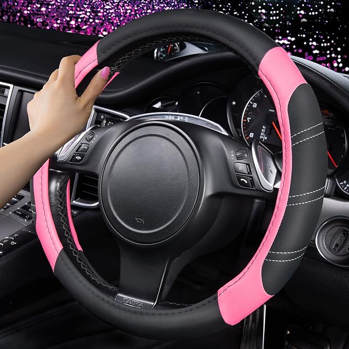 CAR PASS Line Rider Microfiber Leather Sporty 14.5-15 inch Steering Wheel Cover - Image 3