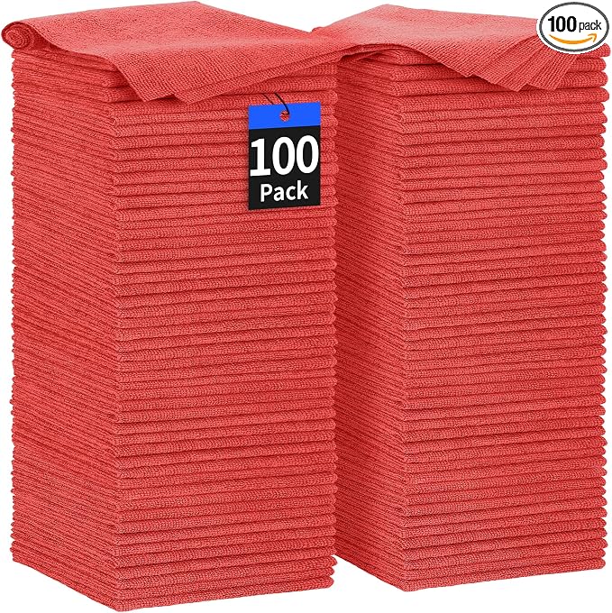 HOMERHYME Shop Towels Rags, 100 Pack Microfiber Cleaning Cloth Bulk Absorbent by HOMERHYME