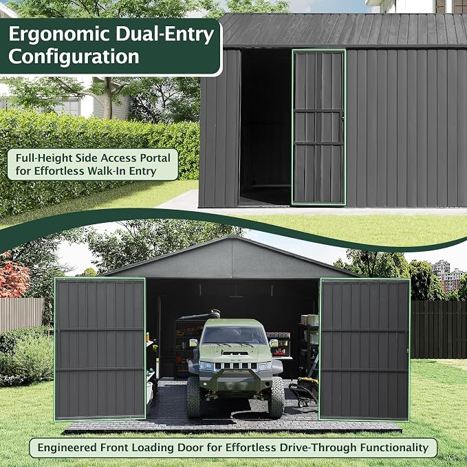 Domi 12'x25' Outdoor Metal Garage Shed, Weatherproof Enclosed Carport - Image 3