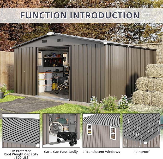 12 x 10 FT Outdoor Storage Shed, Metal Garden Tool Shed - Image 2