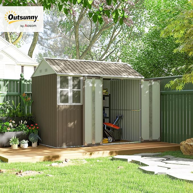 Outsunny 8' x 5.5' Outdoor Storage Shed, Metal Garden Shed - Image 2