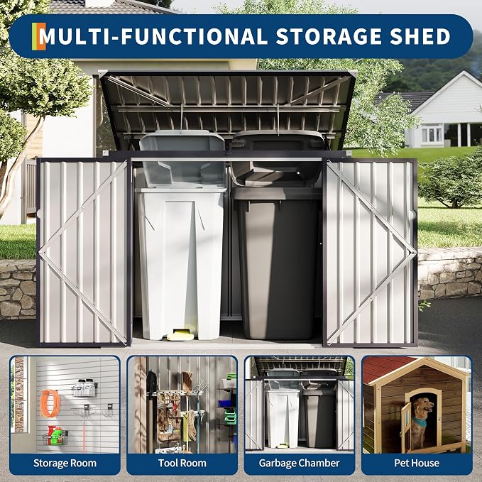 Outdoor Trash Can Storage 2 Binsgarbage Bin Storage Shed, 3x6 FT Garbage Bin - Image 3