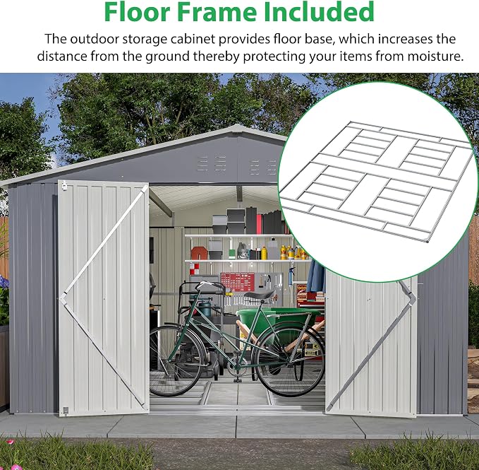 11x13ft Outdoor Metal Storage Shed, Steel Utility Tool Shed Storage House - Image 6