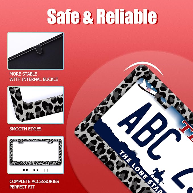 Black Gray Leopard Print License Plate Frame Beautiful Cheetah Print License - Image 2