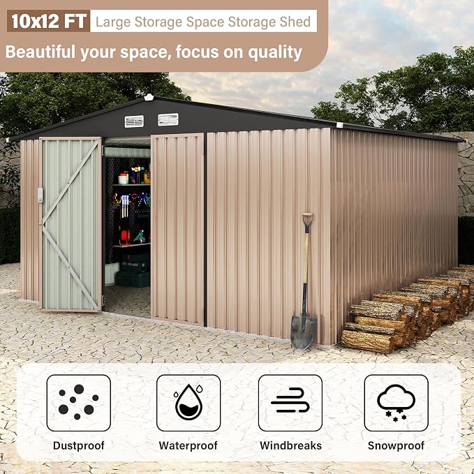 10x12 FT Metal Storage Sheds Outdoor, Metal ToolShed - Image 7