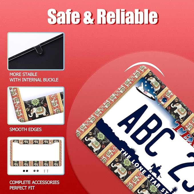 Tribal Elephant License Plate Frame Boho Animal License Plate Frames Funny Auto - Image 2