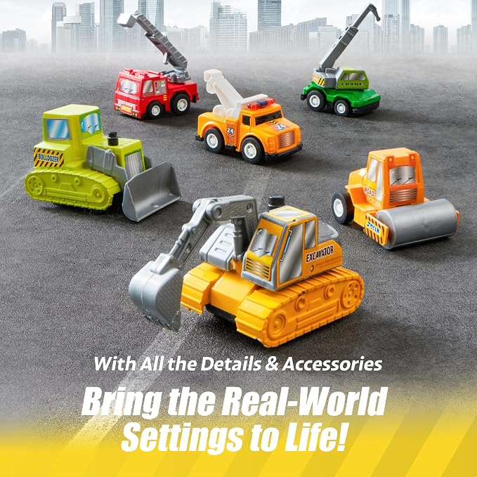 JOYIN 18 Pcs Pull Back City Cars and Trucks Toy Vehicles Set, Friction Powered - Image 4