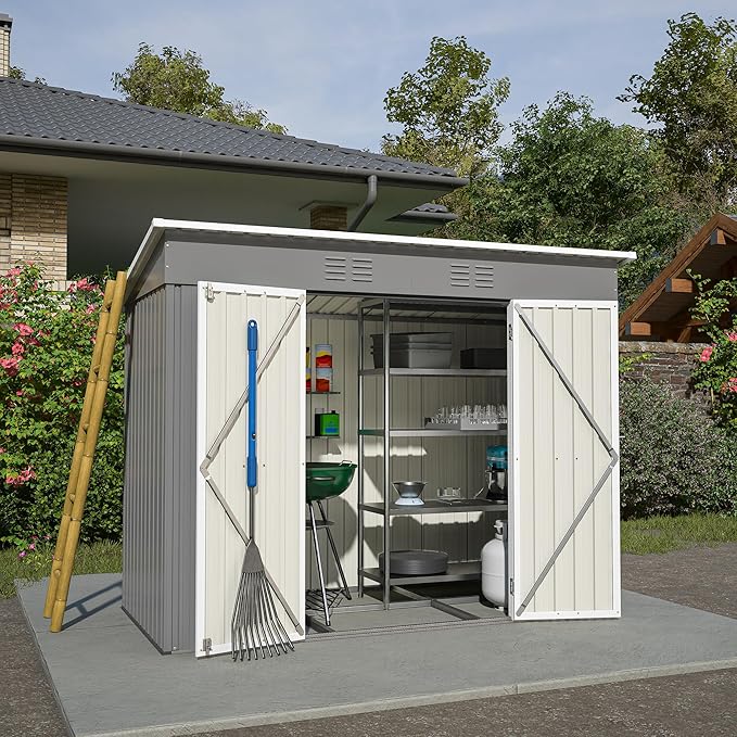 Outdoor Storage Shed, 8 X 4ft Metal Galvanized Steel Garden Shed by Hohuqeri