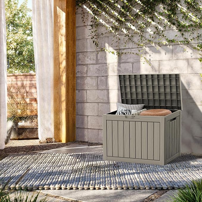 45 Gallon Lockable Resin Deck Box, Waterproof & UV-Resistant Outdoor Storage Box - Image 3