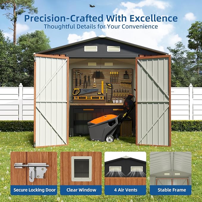 8x6FT Outdoor Storage Shed, Metal Garden Shed - Image 4