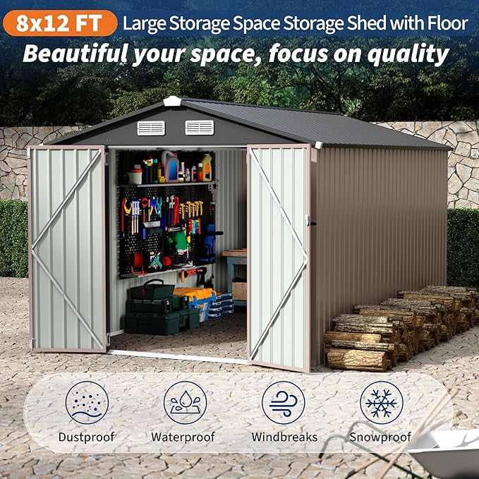 8x12 FT Metal Storage Sheds Outdoor, Metal ToolShed - Image 4