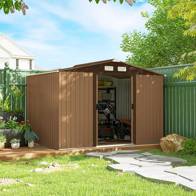 Outsunny 9' x 6' Outdoor Storage Shed, Garden Tool Metal Shed - Image 2