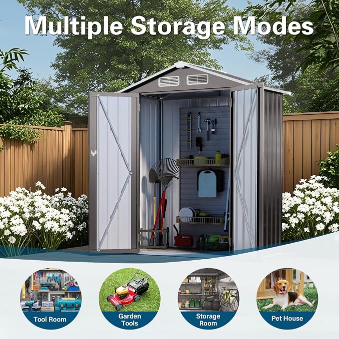 IKERY 5X3 FT Metal Outdoor Storage Shed, Tool Shed - Image 4