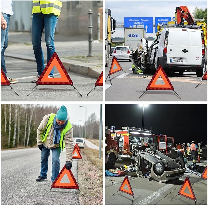 AYKRM 3PACK Car Warning Triangle Heavy Reflective Warning Road Safety Triangle - Image 4
