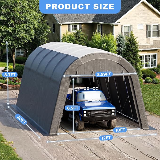 Carport 12x20 ft Heavy Duty w/Translucent Roof, All-Season Waterproof UV - Image 7