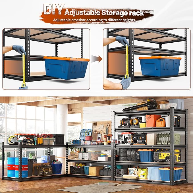 REIBII 48.2" W Garage Shelving, Storage Shelves Load 3000LBS, Adjustable Garage - Image 5