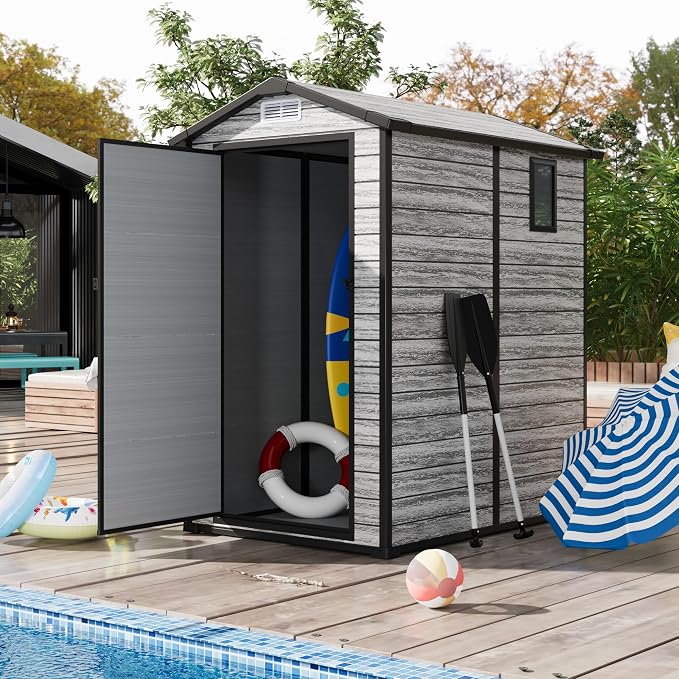 All-Weather Resin Shed with Window, Outdoor Plastic Garden Shed with Lockable - Image 8