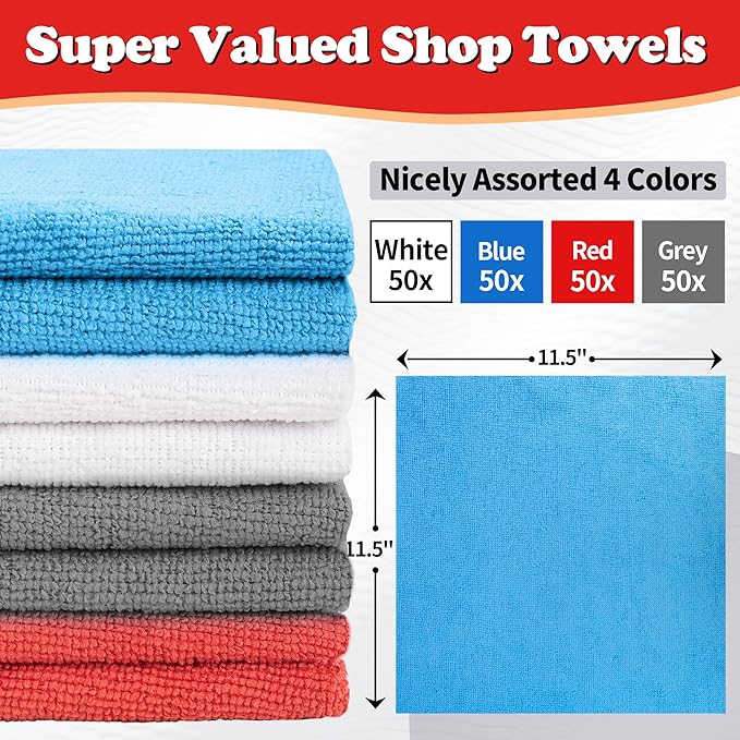 FIXSMITH Shop Towels, Microfiber Cleaning Cloth Bulk, 200 Pack Microfiber Towels - Image 2