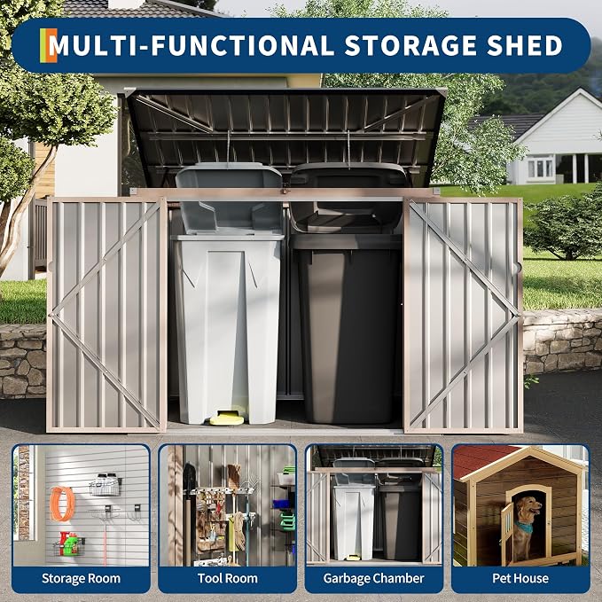 3x6 FT Garbage Bin Shed Stores, Outdoor Trash Can Storage 2 Binsgarbage Bin - Image 3