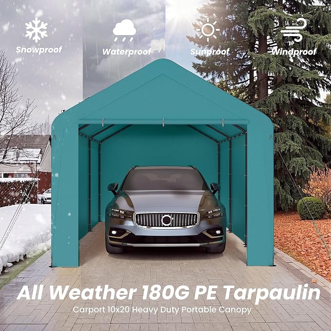 Carport 10x20 Heavy Duty Portable Garage w/Removable Sidewalls & Roll-Up Door - Image 3