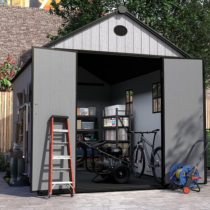 7.3x11.2 FT Resin Outdoor Storage Shed Large, 566 Cuft Garden Tool Sheds & by EHHLY