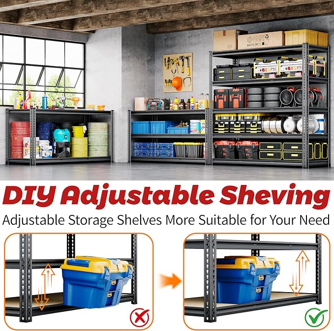 48"W Garage Shelving, 2650LBS Storage Shelves heavy duty, 5 Tier Metal Shelving - Image 8