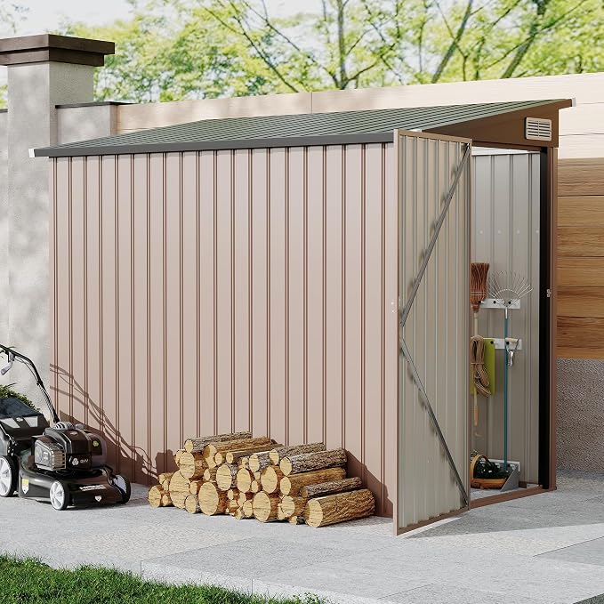 4x8 FT Metal Outdoor Lean to Storage Shed, Lean to Garden Shed Utility Tool Shed - Image 9