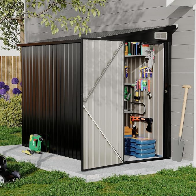 4×8 FT Lean to Storage Shed, Heavy-Duty Outdoor Metal Storage Shed, Garden Tool - Image 8