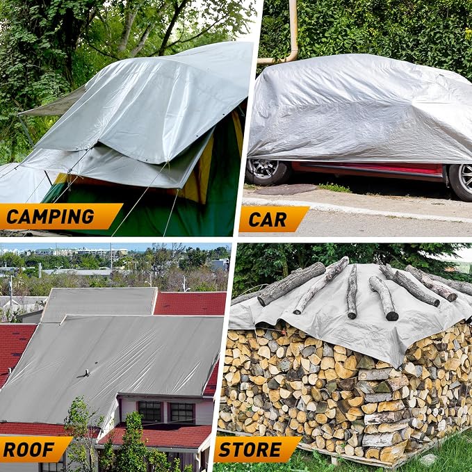 AROIC 10x20FT Heavy Duty Tarps, Waterproof 16 Mil Thick Camping Tarp - Image 2
