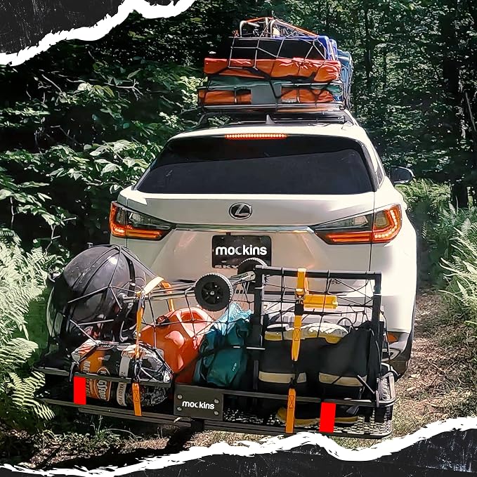 Mockins 60"x20"x6" Trailer Hitch Cargo Carrier | Weatherproof Steel Folding - Image 4