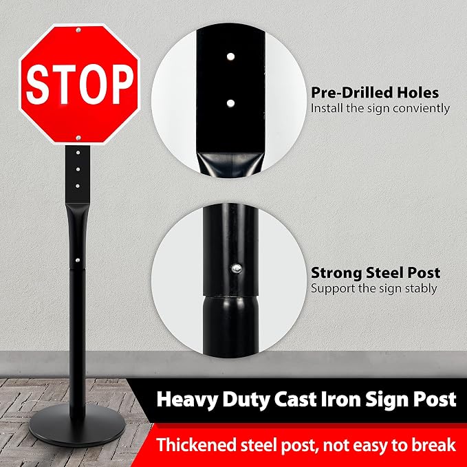 Heavy Duty Parking Sign Base Cast Iron 48" Parking Sign Post, Heavy Duty Cast - Image 4