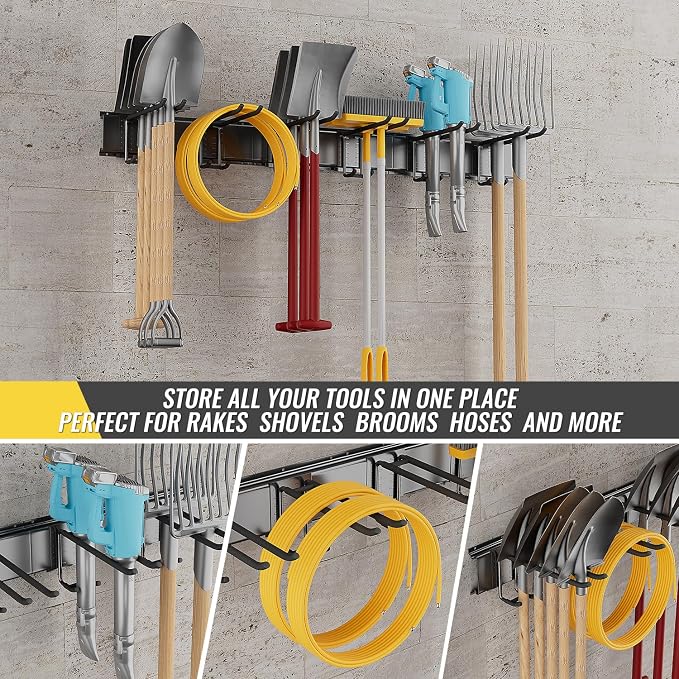 Garage Tool Rack Wall Mount – 48 inches Heavy-Duty Garden Tool Holder - Image 3